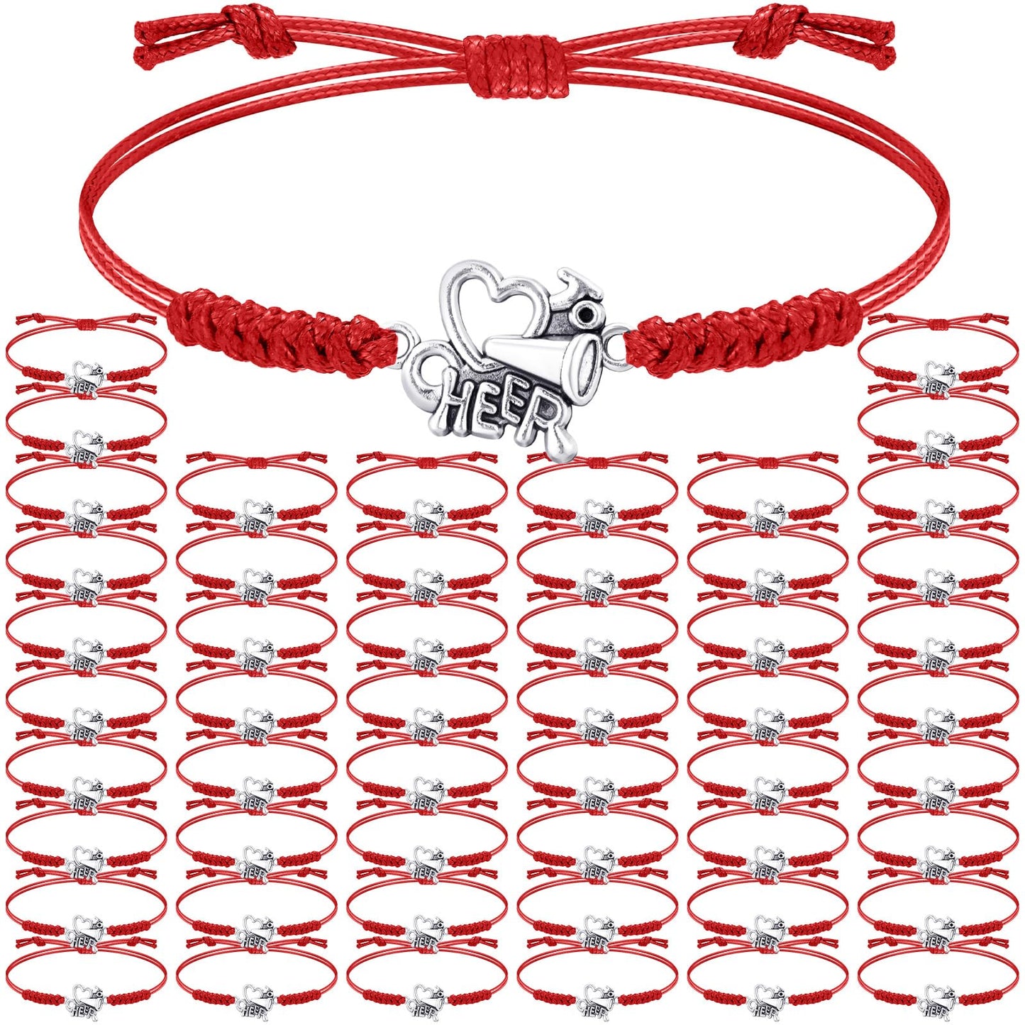 Cheer Charm Bracelets – 48 Pack, Red