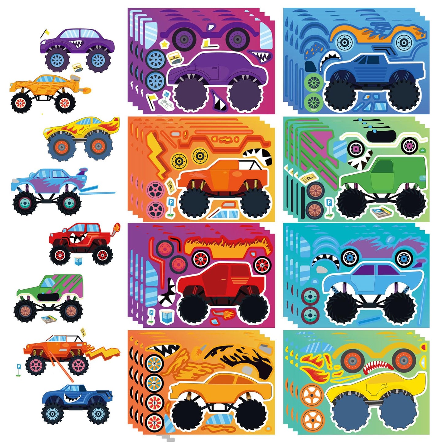 Monster Truck Make-a-Face Sticker Sheets – 32 Pack
