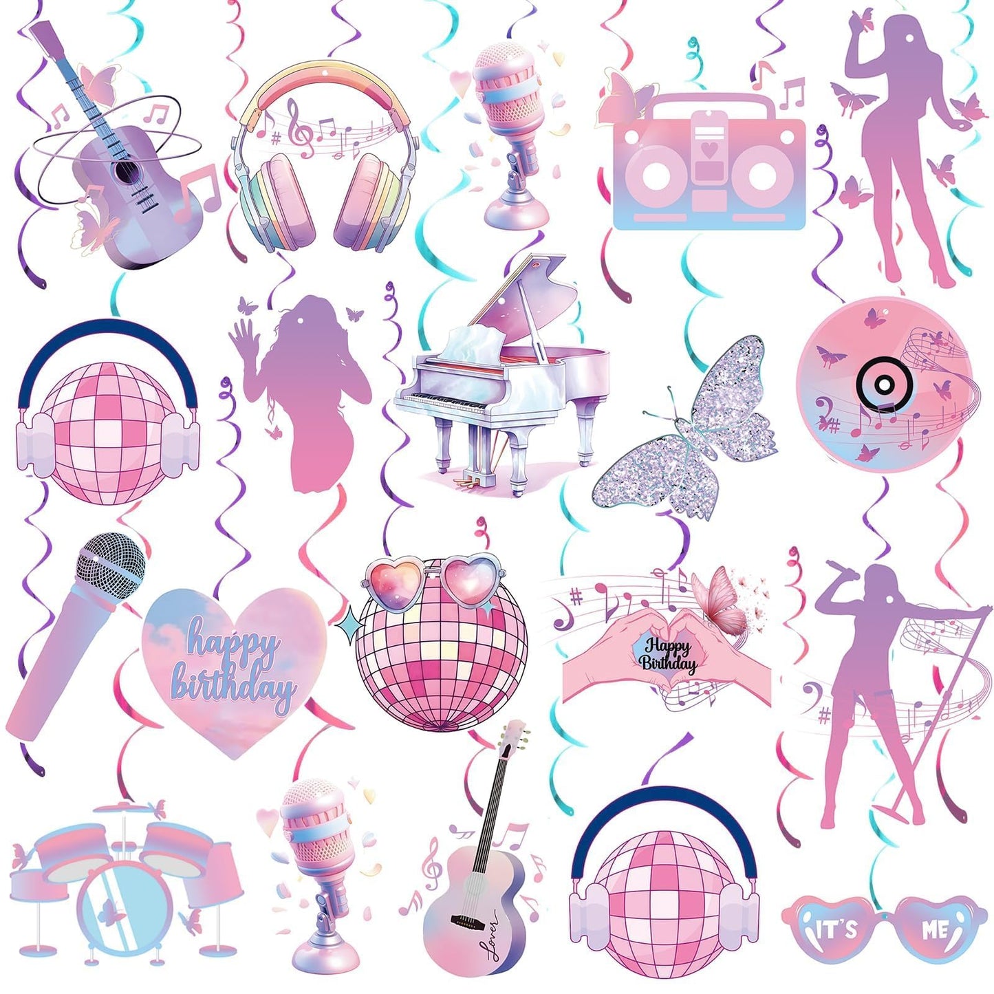 Music Singer Birthday Party Hanging Swirl Decorations – 18 Piece