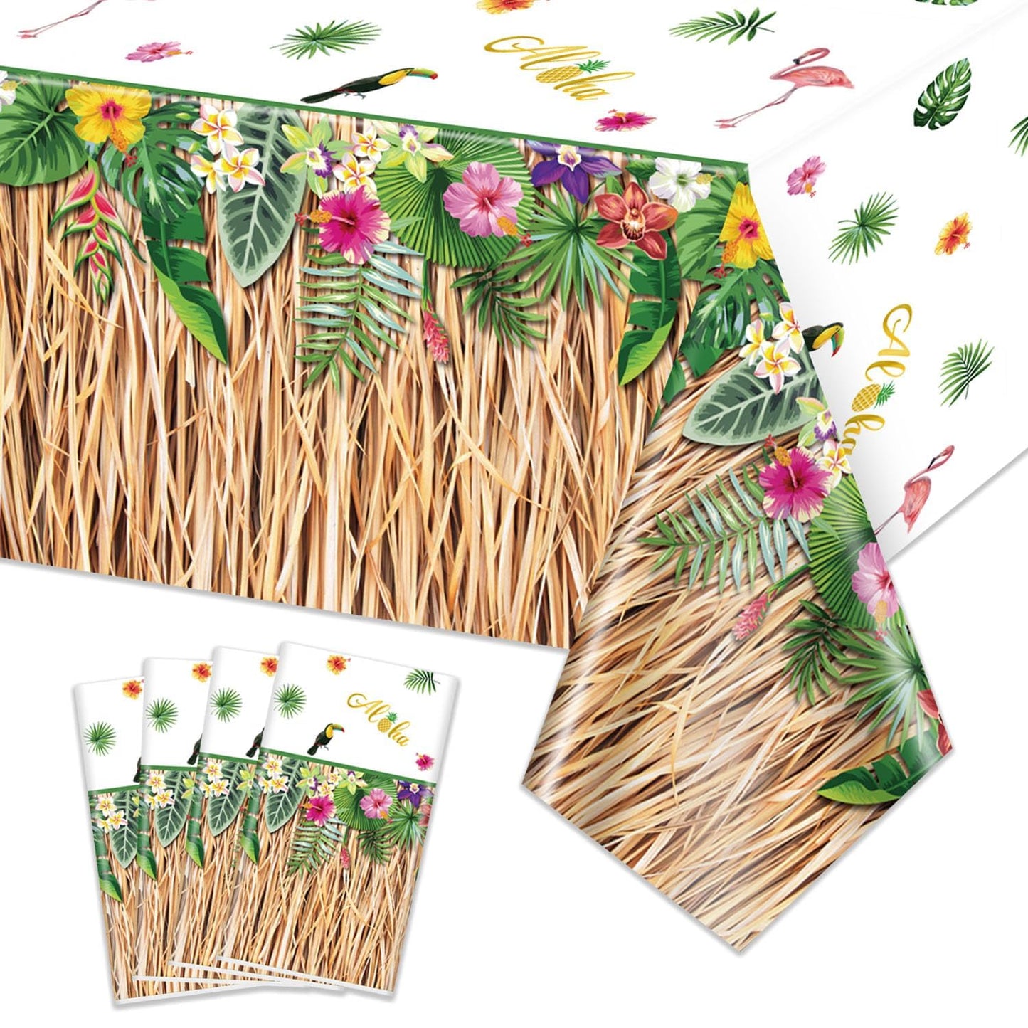 Hawaiian Luau Grass Plastic Tablecloth – 4 Pack