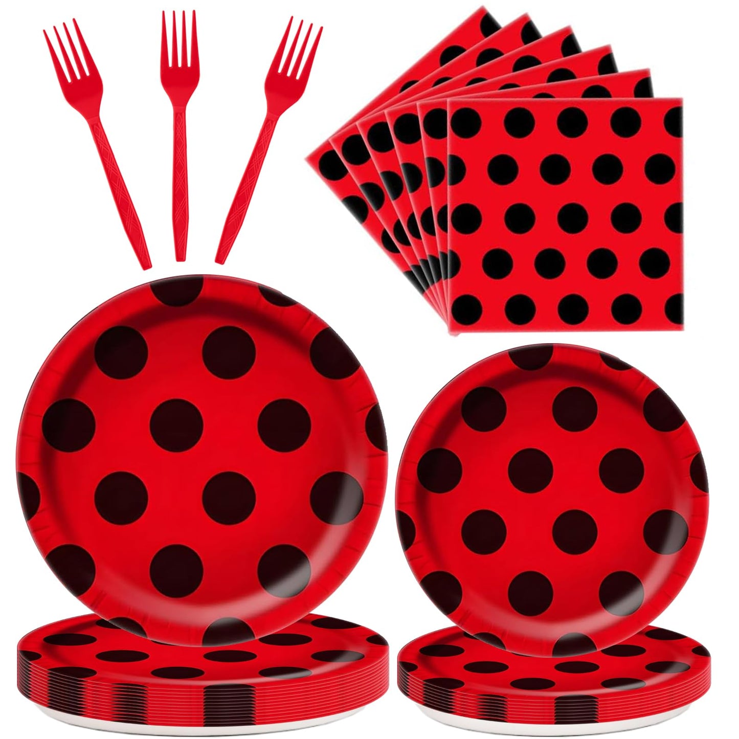 Ladybug Plates & Napkins Party Set – 96 Piece Serves 24