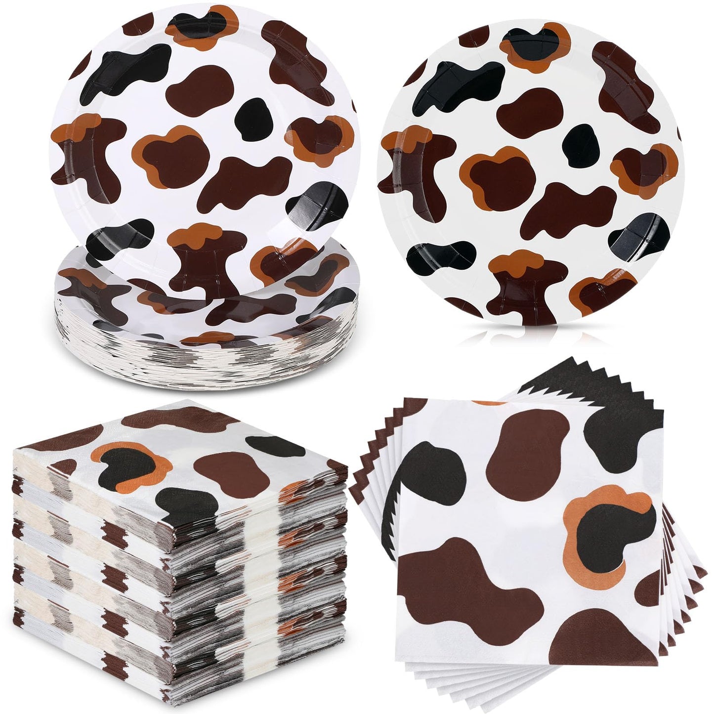 Cow Print Plates & Napkins – 120 Piece, Farm Theme