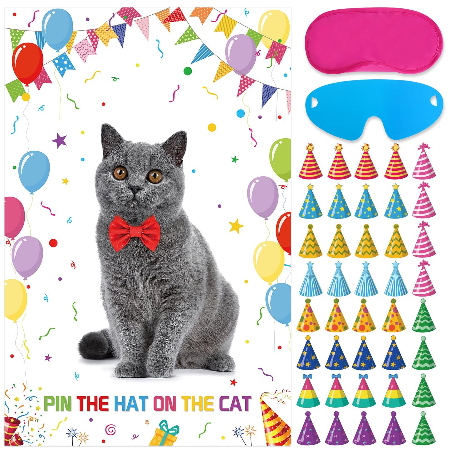Pin the Hat on the Cat Party Game Kit