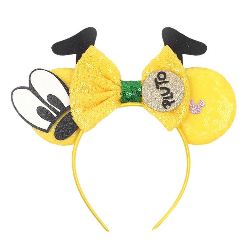 Cartoon Yellow Dog Sequin Bow Mouse Ear Headband for Women & Girls