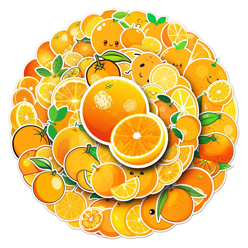 Orange Stickers for Kids Girls Boys Teens|50 Pcs|Cute Cartoon Waterproof Vinyl Stickers for Computer Water Bottle Phone Laptop Cup Tablet Luggage Flasks Car Trendy Fruit Decals Pack(Orange -50Pcs)
