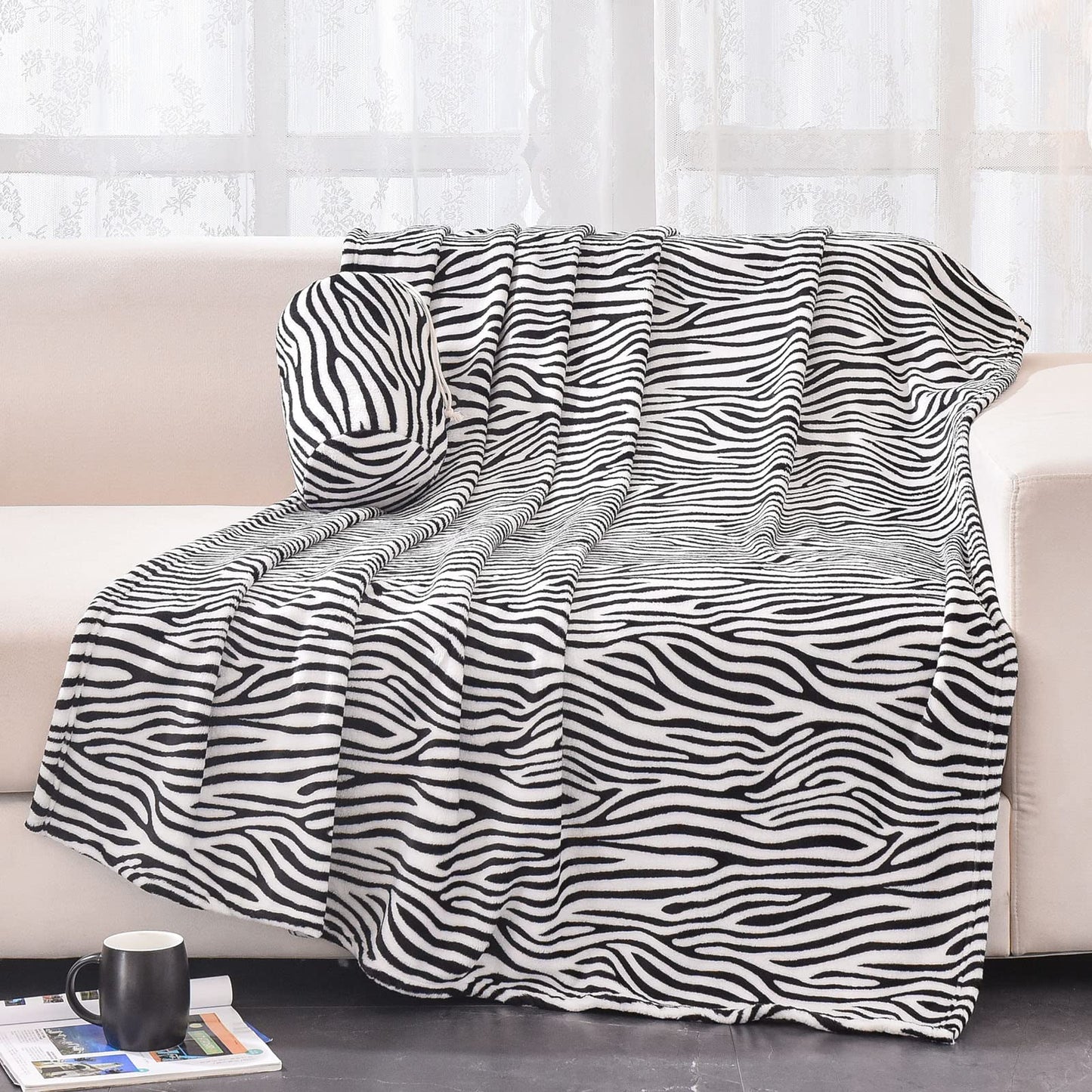 BNuitland Zebra Print Fleece Flannel Blanket300 GSM Double Sided Super Soft Bed Throw Blanket for Adults and KidsBlack and White Lightweight Fuzzy Home Decor Blanket