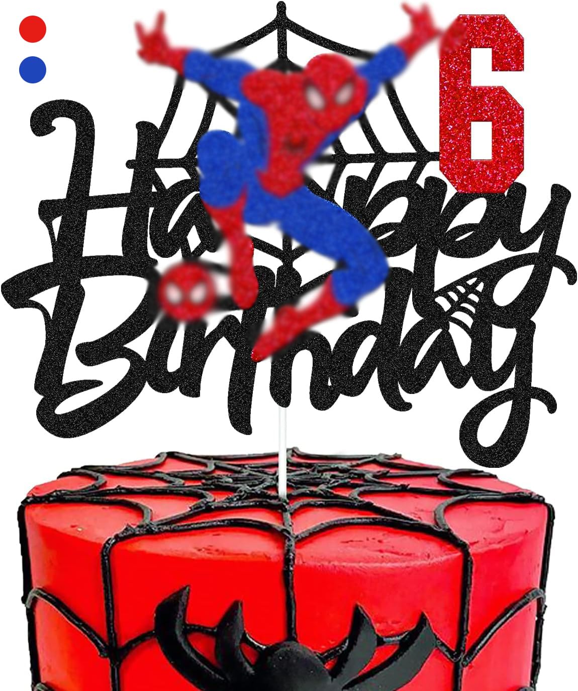 Spider 6th Birthday Glitter Cake Topper