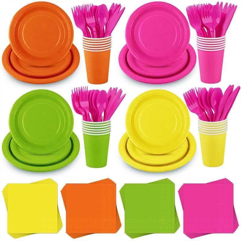Neon Glow Disposable Party Tableware Set