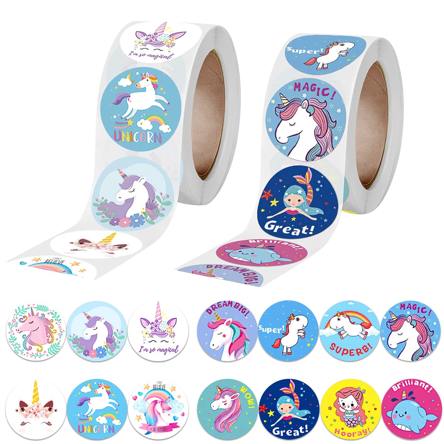 Unicorn Sticker Roll – 1,000 Pieces, 2 Rolls