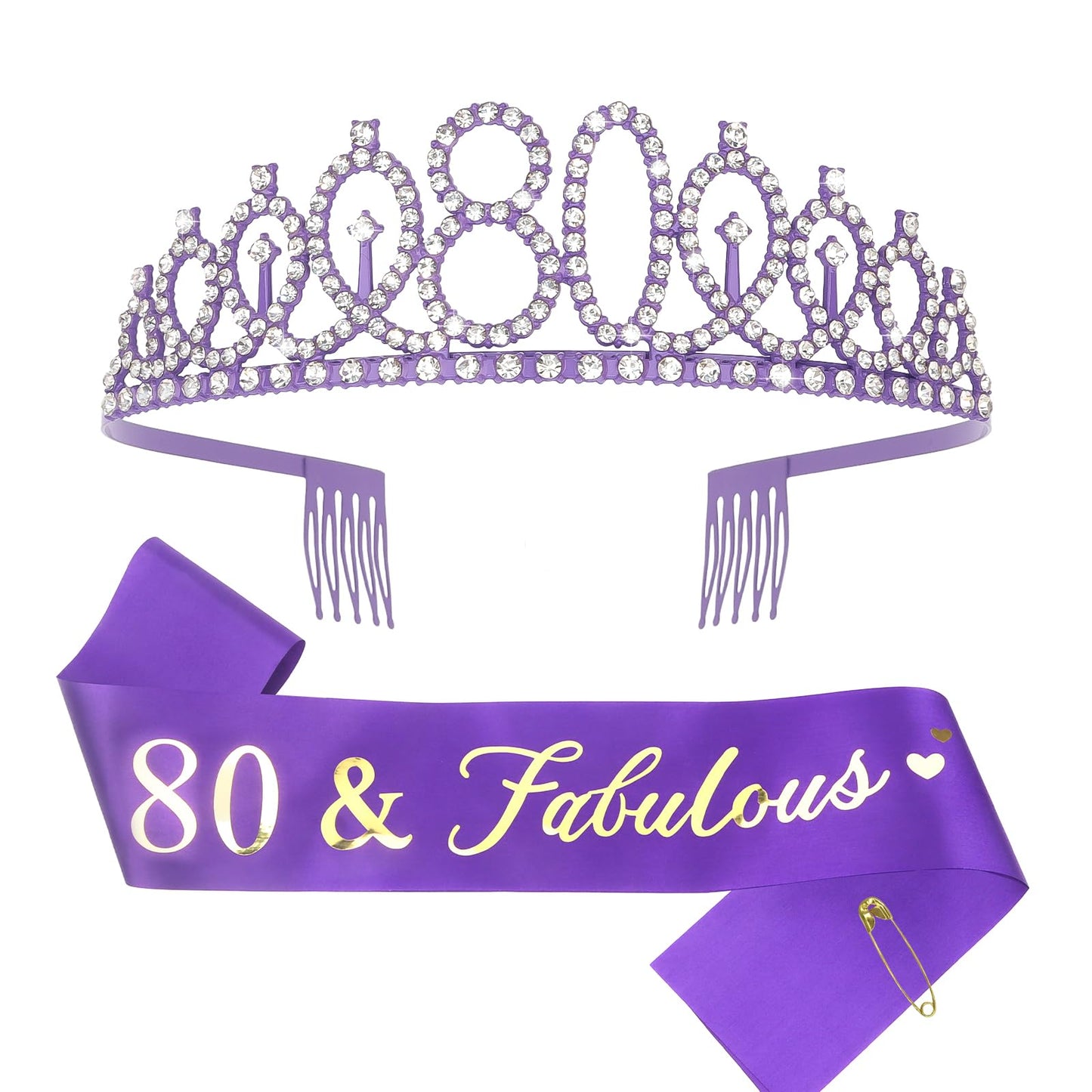 Purple 80th Birthday Crown and Sash Set