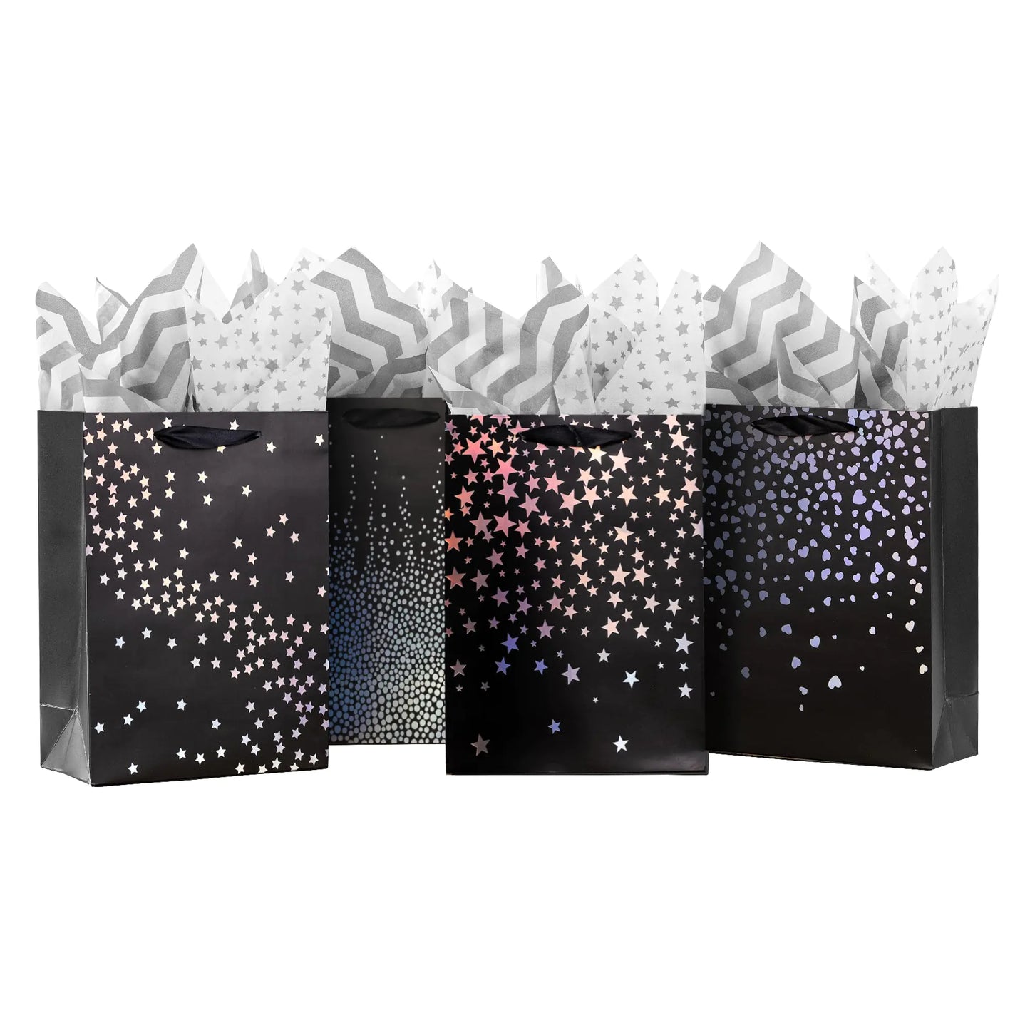 Classic Black Foil Gift Bags 4-Pack