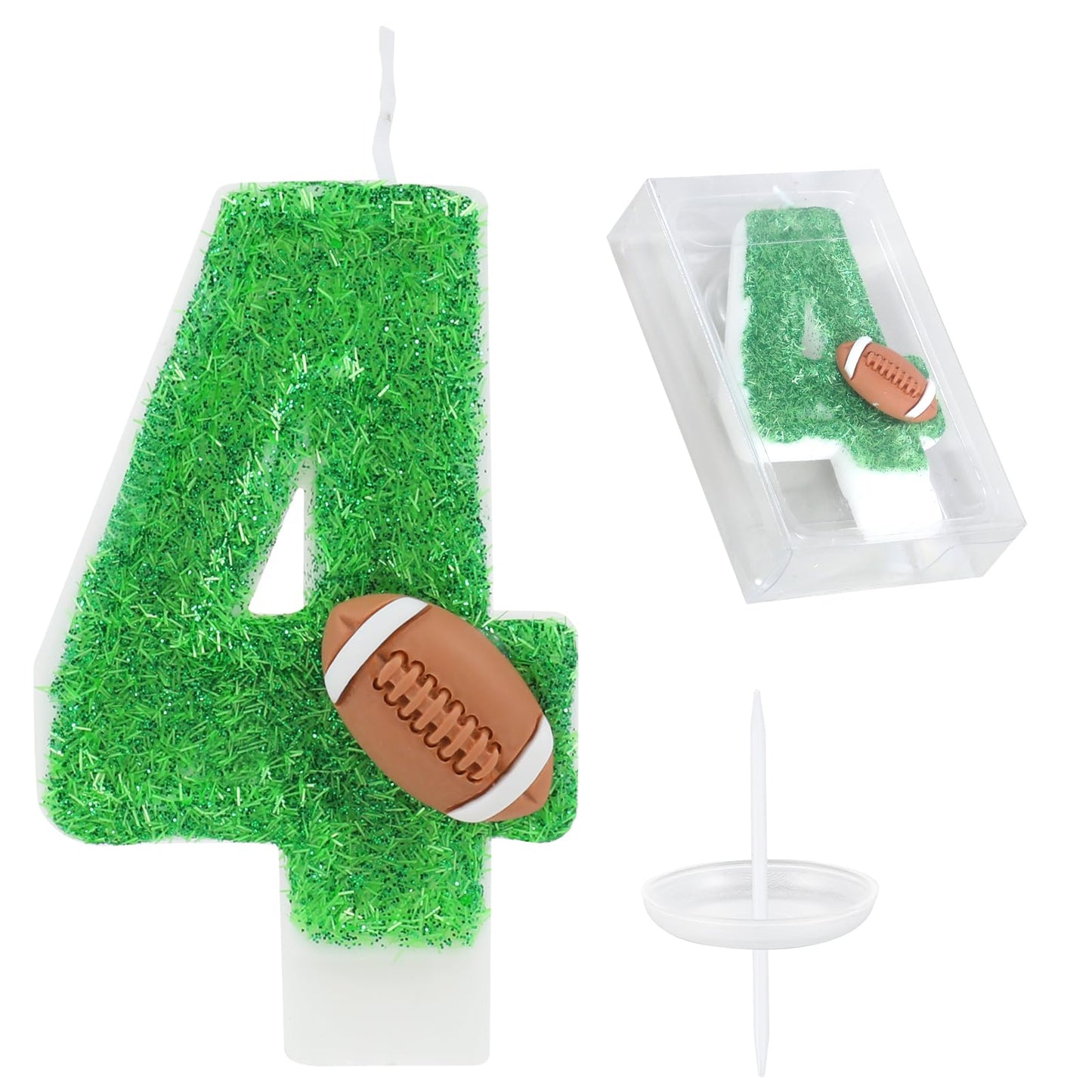Football Green Number 4 Birthday Cake Candle