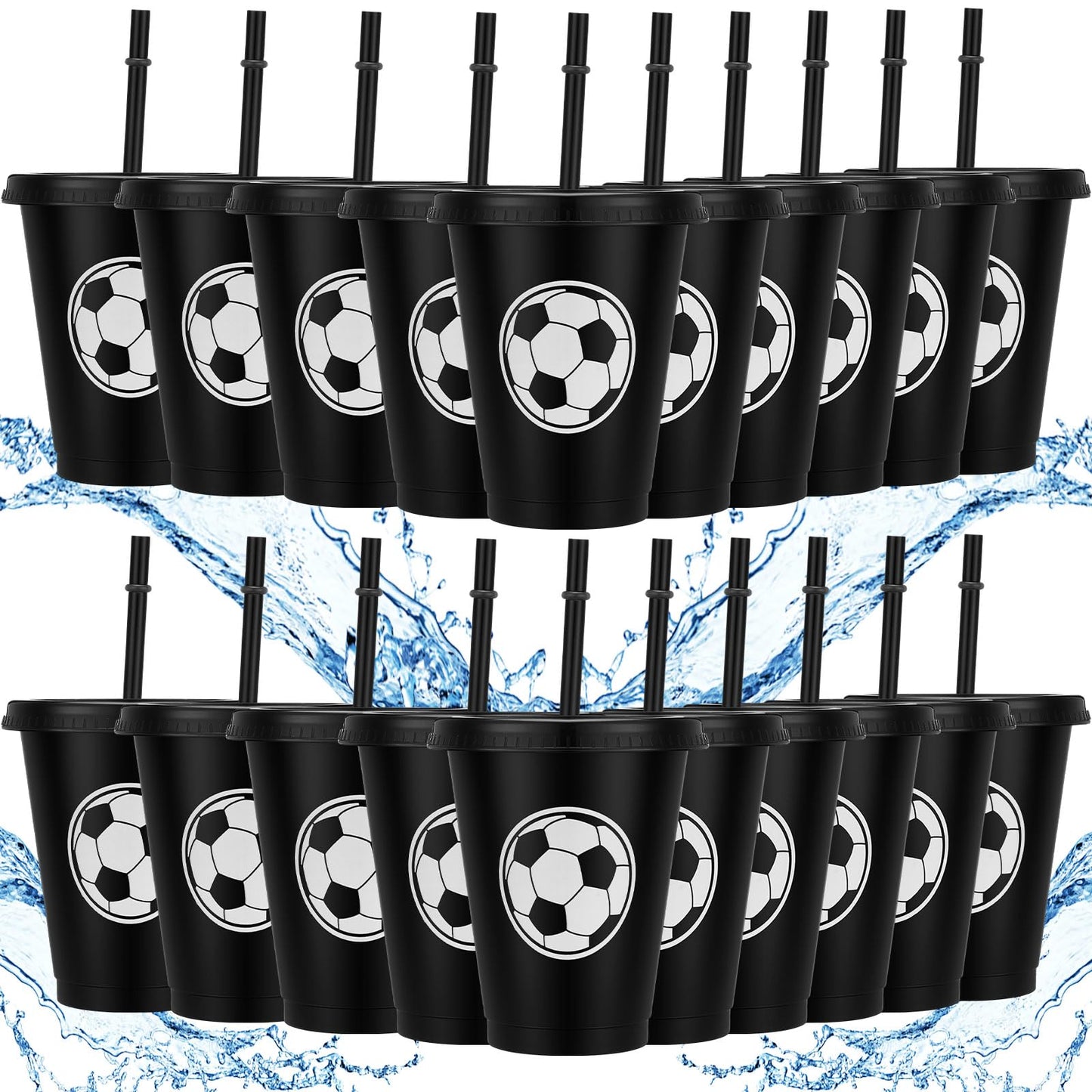 Soccer Party Reusable Plastic Tumbler Cups with Lid and Straw