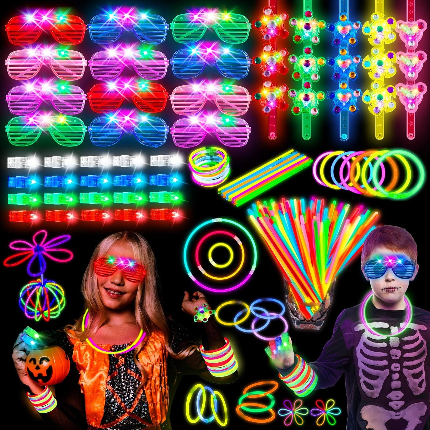 SHQDD 244 Pack Glow in the Dark Party Supplies for Kids Neon Party Favors for Kids Glow Party Favors for Kids 8-12 Kids Led Light Up Party FavorsKids New Years Eve Party Supplies