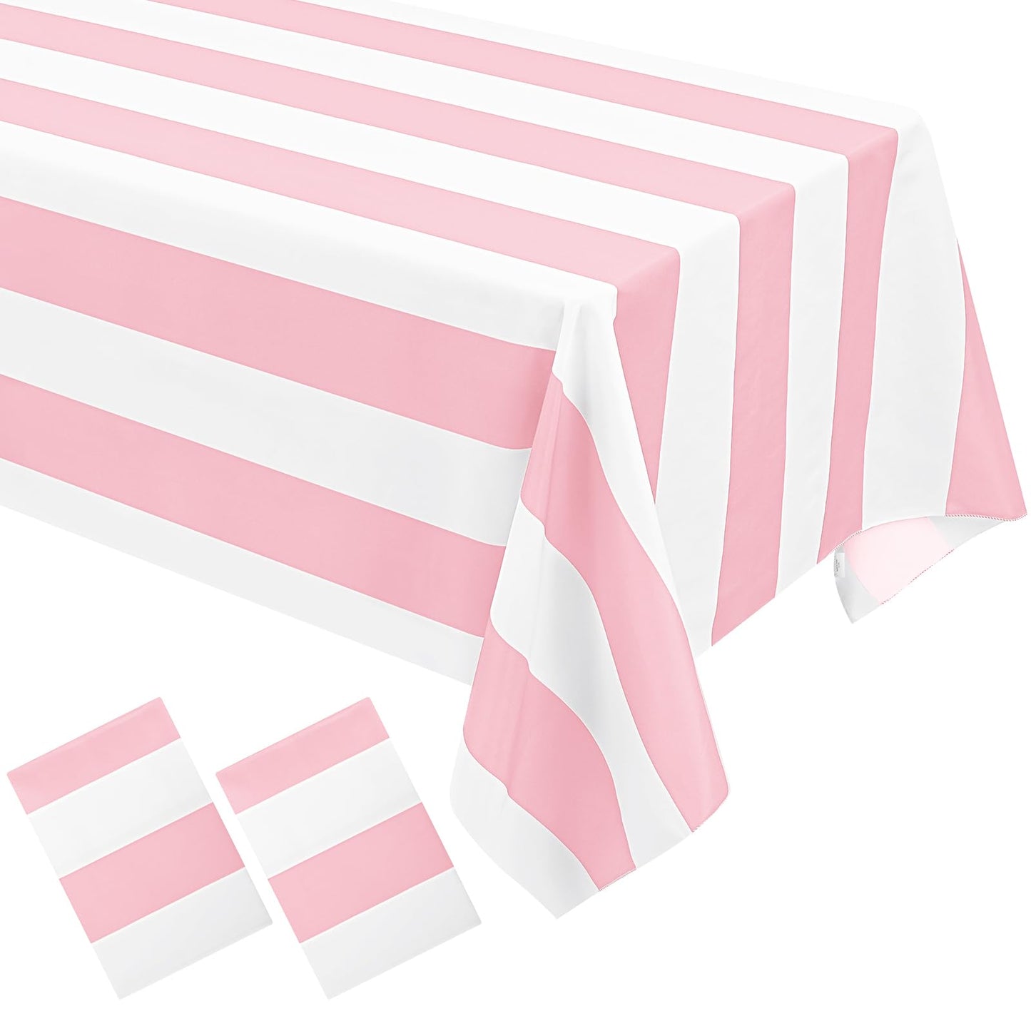 2 Pack Pink and White Striped Tablecloth Rectangle 60x84inch Polyester Fabric Washable Table Cloth for Afternoon Tea Table Birthday Party Picnic Barbecue Gathering Indoor Outdoor Dining Table Decor
