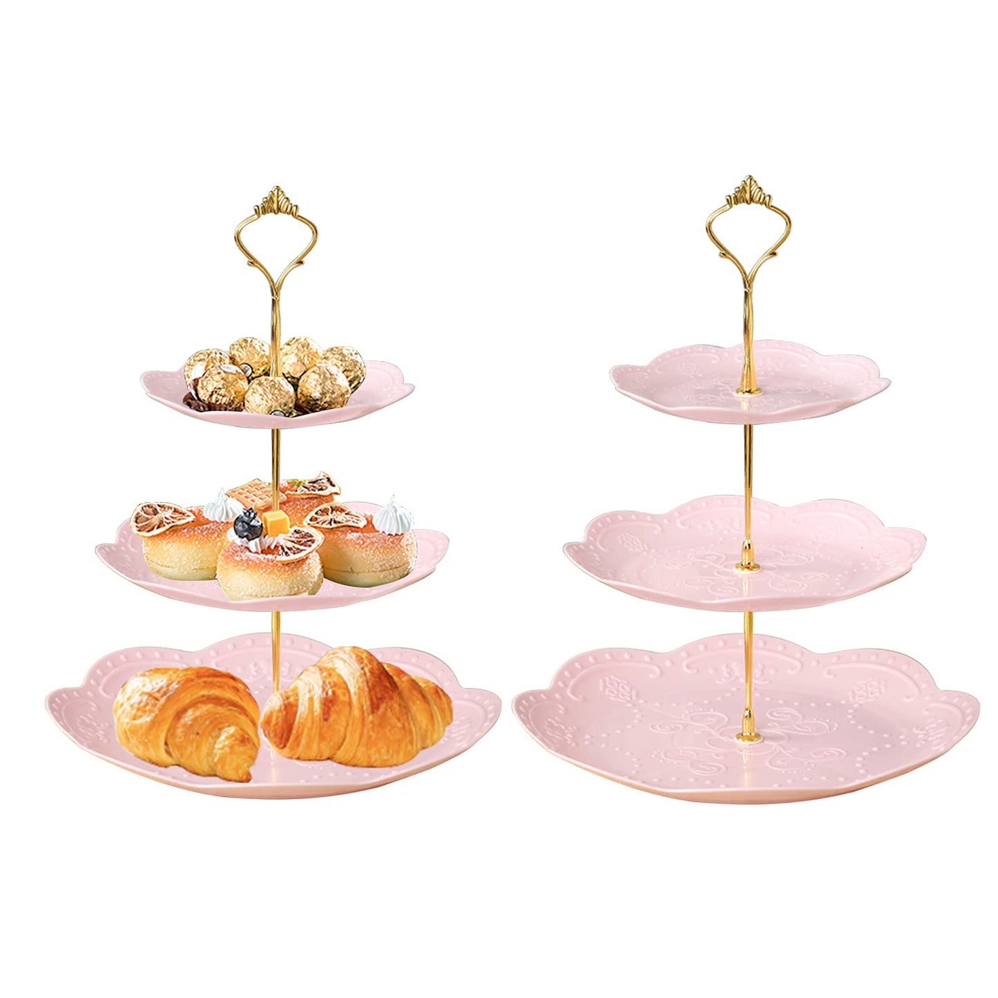 3 Tier Plastic Cupcake Stand Dessert Cupcake Stand Cakes Fruit Candy Display Tower for Wedding Birthday Party Tea Party and Baby Shower (Pink 2)