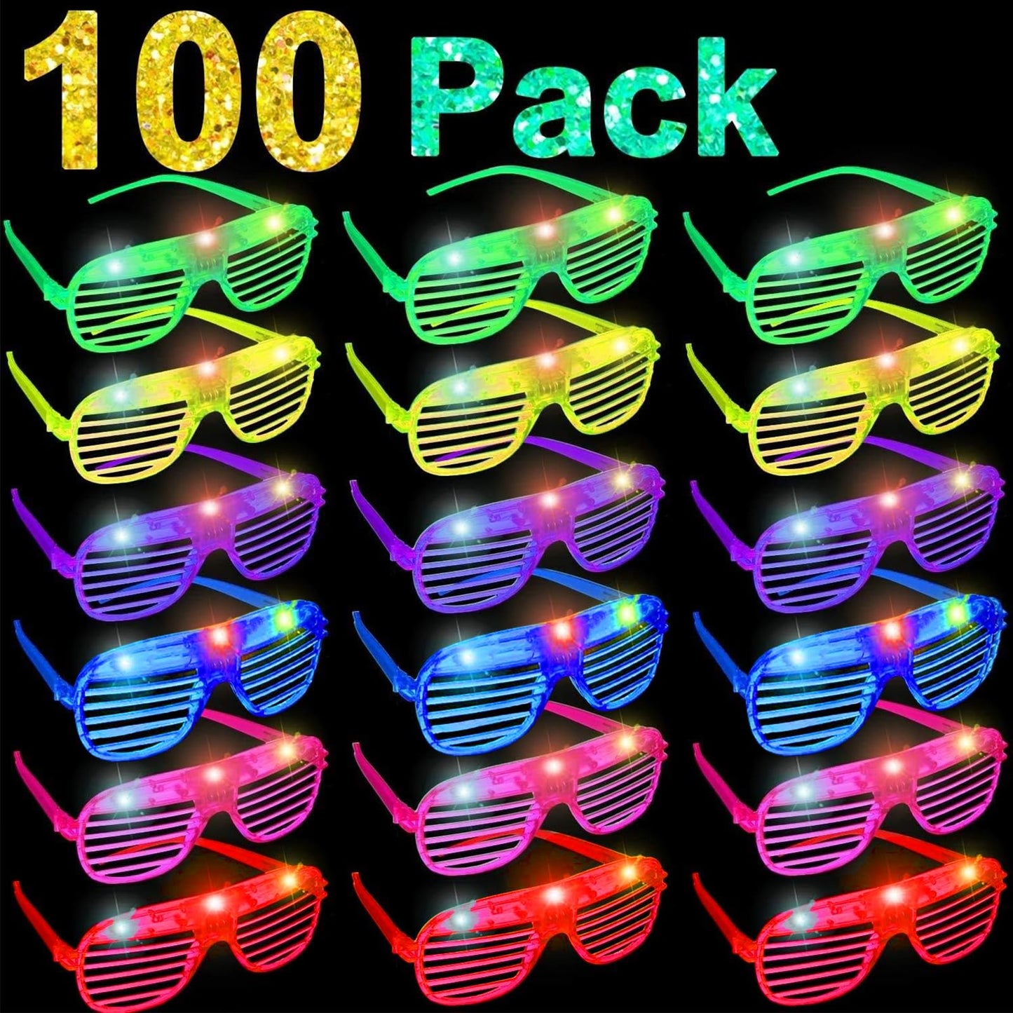 100 Pack LED Light Up Glasses Glow in the Dark Party Supplies Favors Glow Party Sunglasses GlassesNeon/Birthday/July 4th/Halloween/New Year Eve Party Favors for Adults Kids Glow Toys