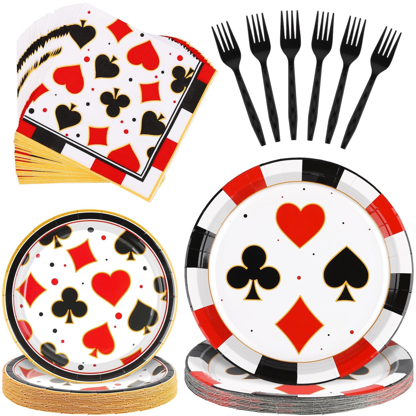 Casino Party Plates & Napkins Set – 96 Piece Serves 24