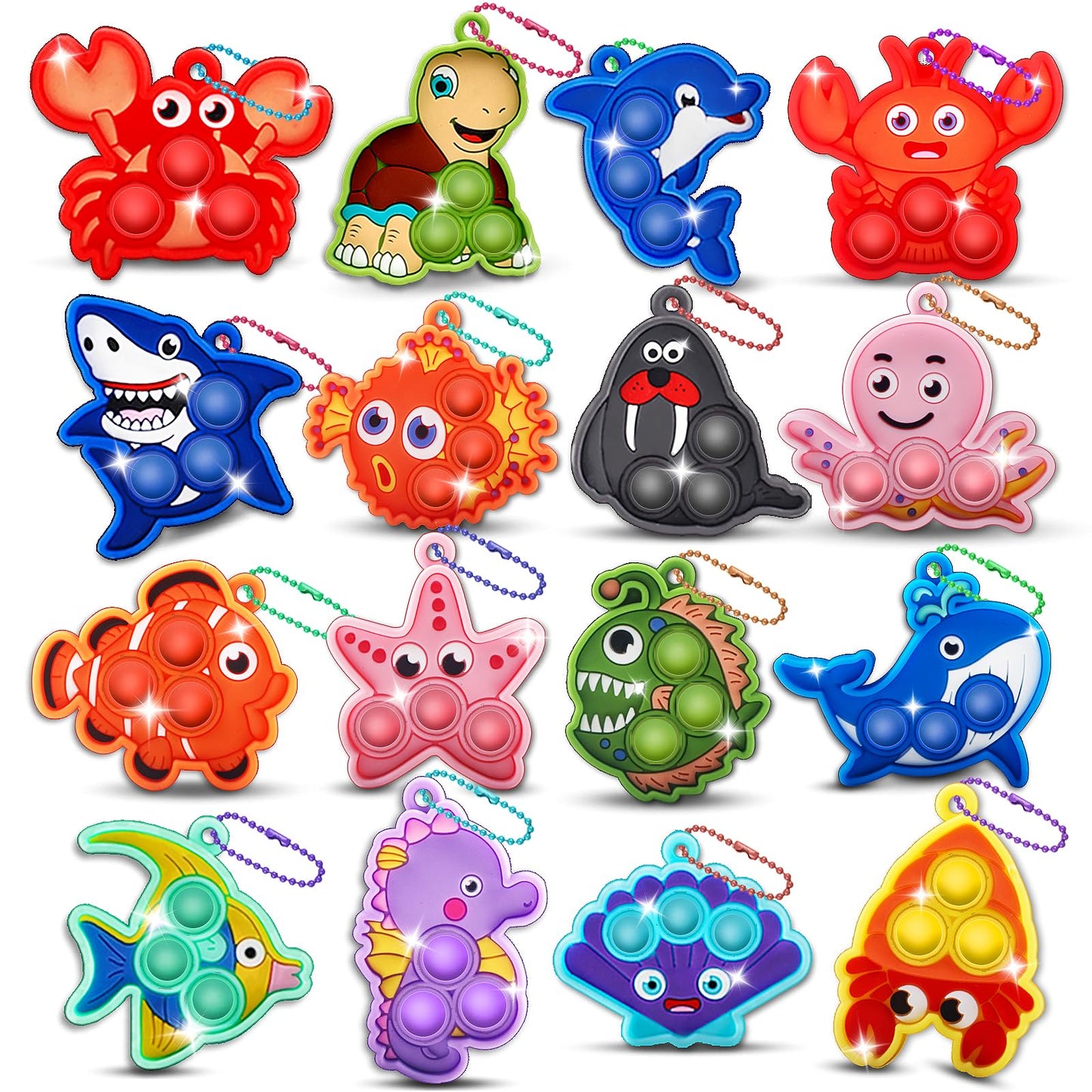 Sea Animal Mini Pop Keychain Fidget Toy Party Favours – 16 Pack