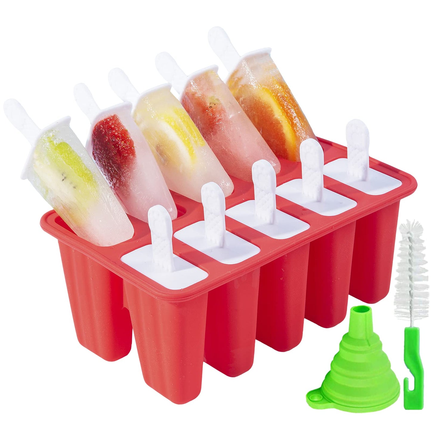 Popsicle Molds,Popsicle Mold 10 Pieces Popsicle Molds Silicone BPA Free Ice Pop Mold Easy Release (10 Cavities Red)