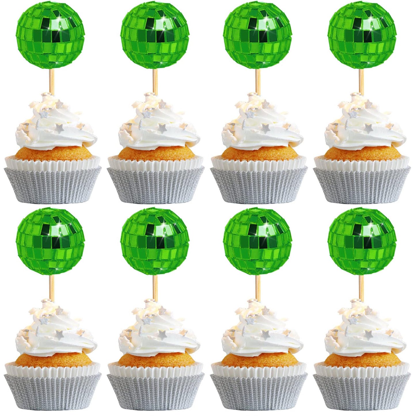 Green Disco Ball Cupcake Toppers