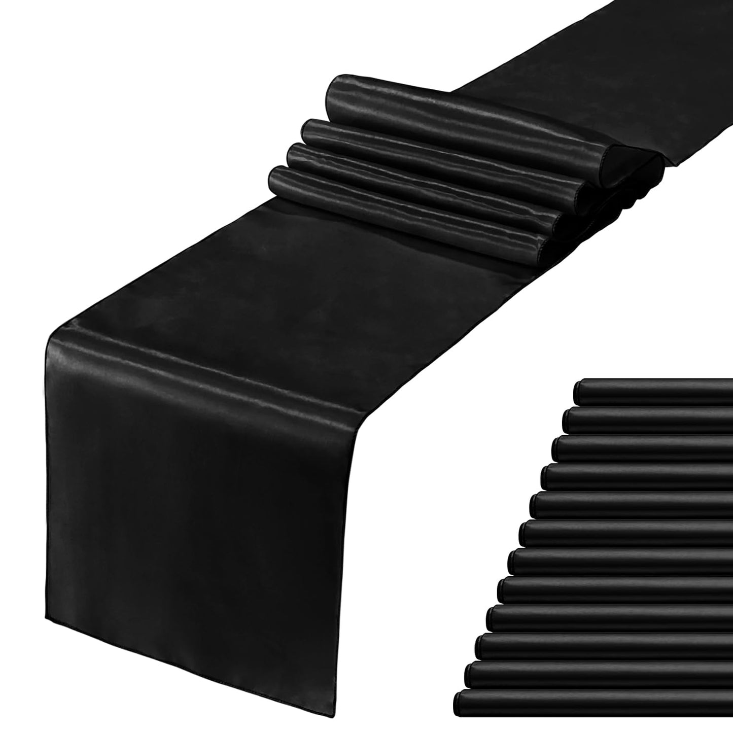 Quimoy 12 Pack Black Lavender Satin Table Runner 12 x 108 Inch Table Runner for Wedding Banquet Birthday Graduation Halloween Party Decoration Bright Silk Smooth Fabric Party Chair Sashes