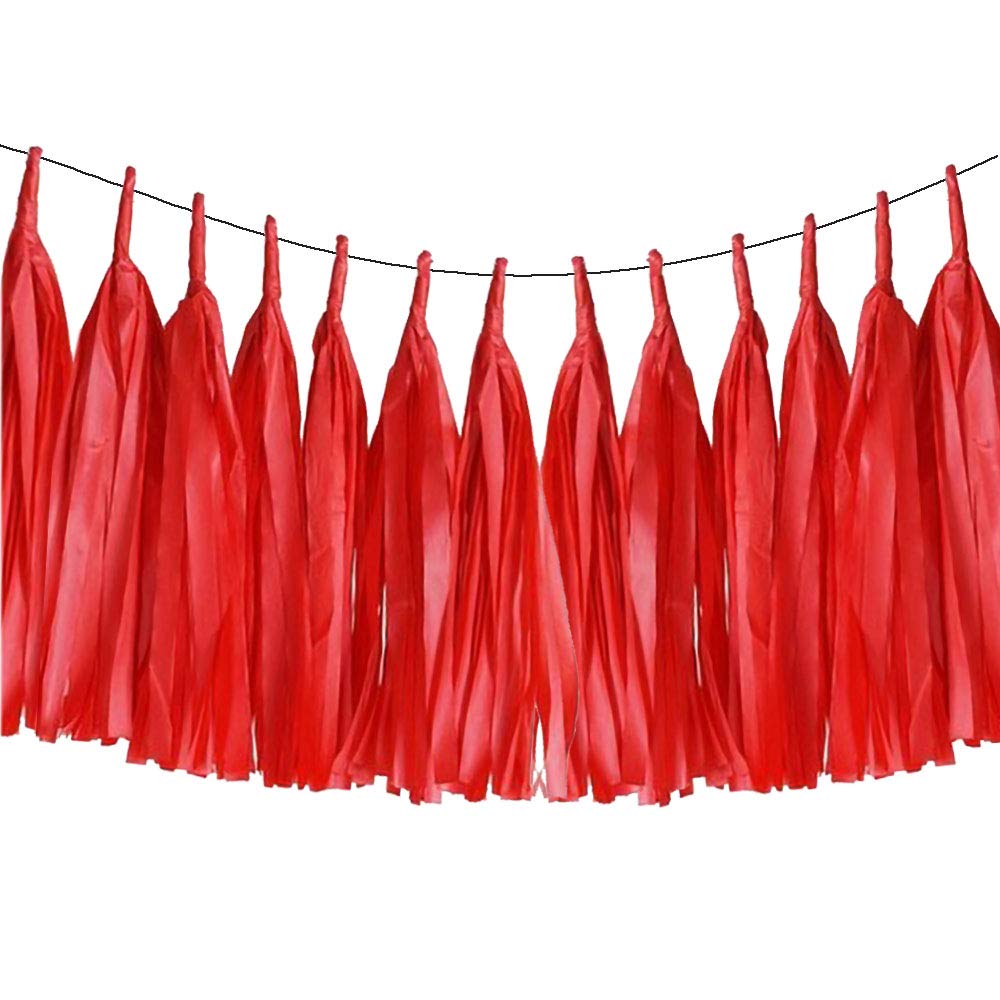 Red Shiny Tissue Paper Tassel Garland Banner – 20 Piece