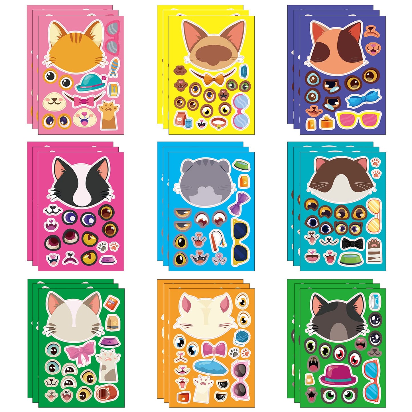 Cat Make-a-Face DIY Sticker Sheets – 27 Pack