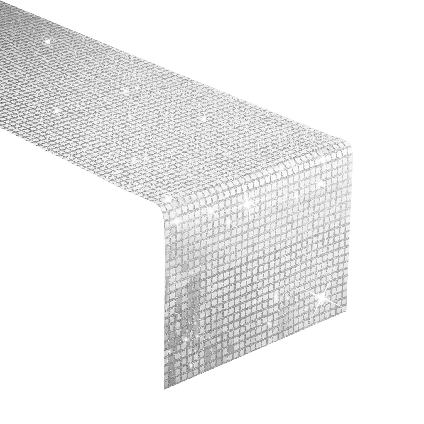 BDDC Glitter Disco Party Table Runner 13 x 108 Inches Silver Mirror Effect Table Runner Retro Table Decor Decorations for 70s 80s Theme Disco Party Bachelorette Dance Party