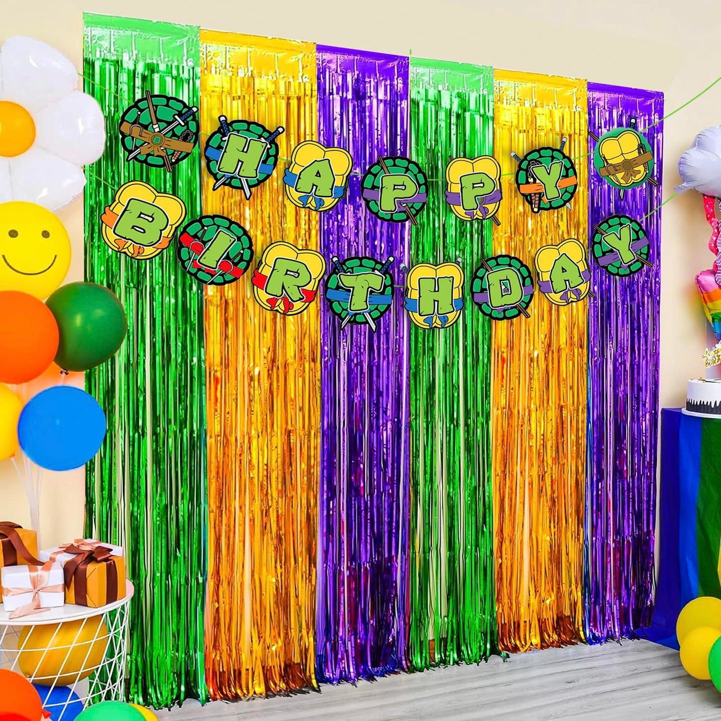Turtle Party Foil Fringe Backdrop Curtains – 2 Pack
