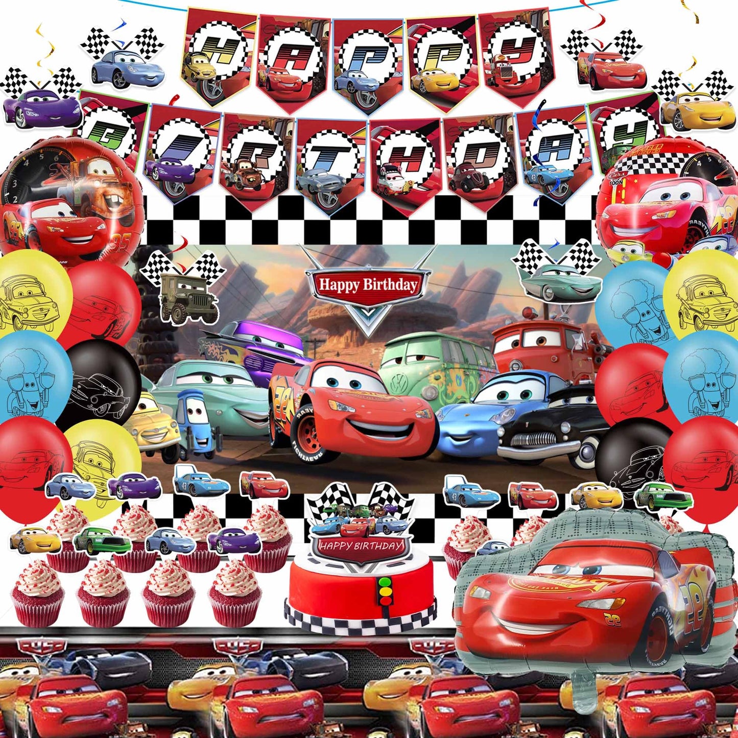 Racing Car Character Birthday Party Decoration Set – Complete Bundle