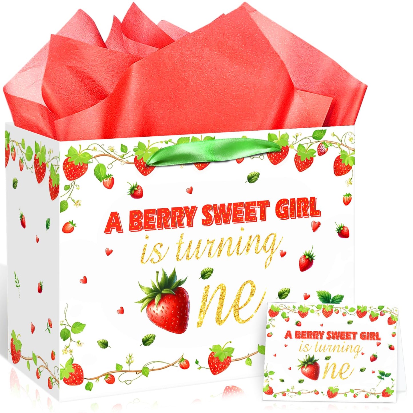 Berry Sweet Girl Strawberry 1st Birthday Gift Bag Set