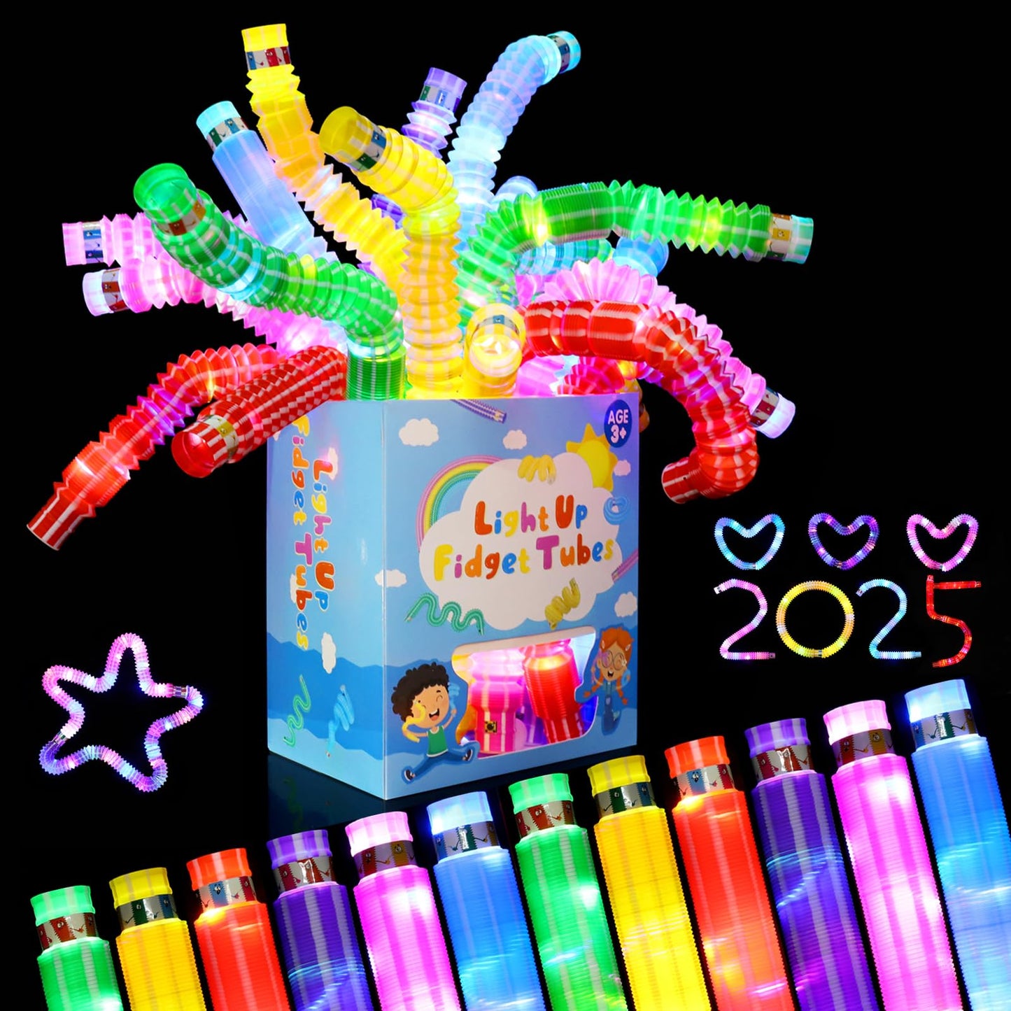 24 Pcs Glow Sticks Party Favors for KidsLight Up Tubes Fidget ToysGlow in The Dark Party Supplies Camping Toys LED Bracelet Necklace Goodie Bag Stuffers Birthday Return Valentines Day Gifts