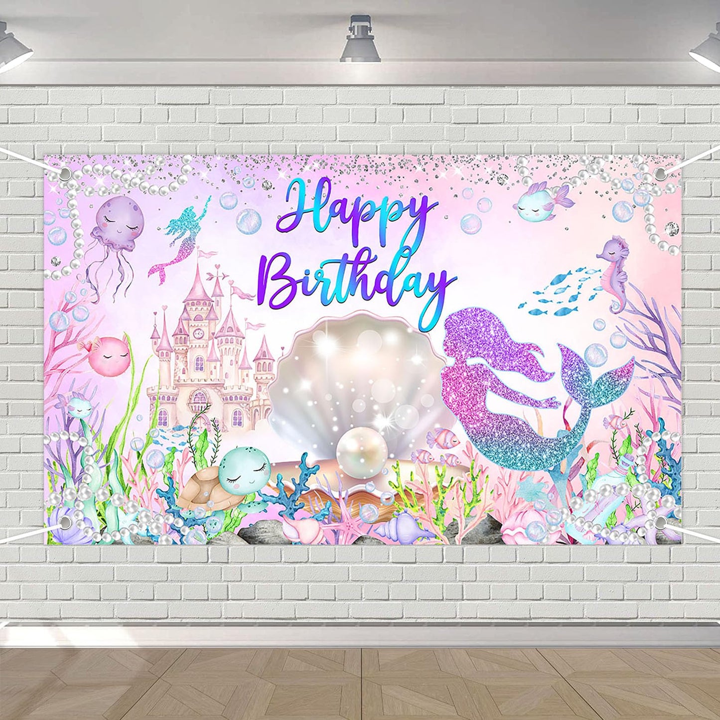 Mermaid Under the Sea Birthday Party Banner Backdrop