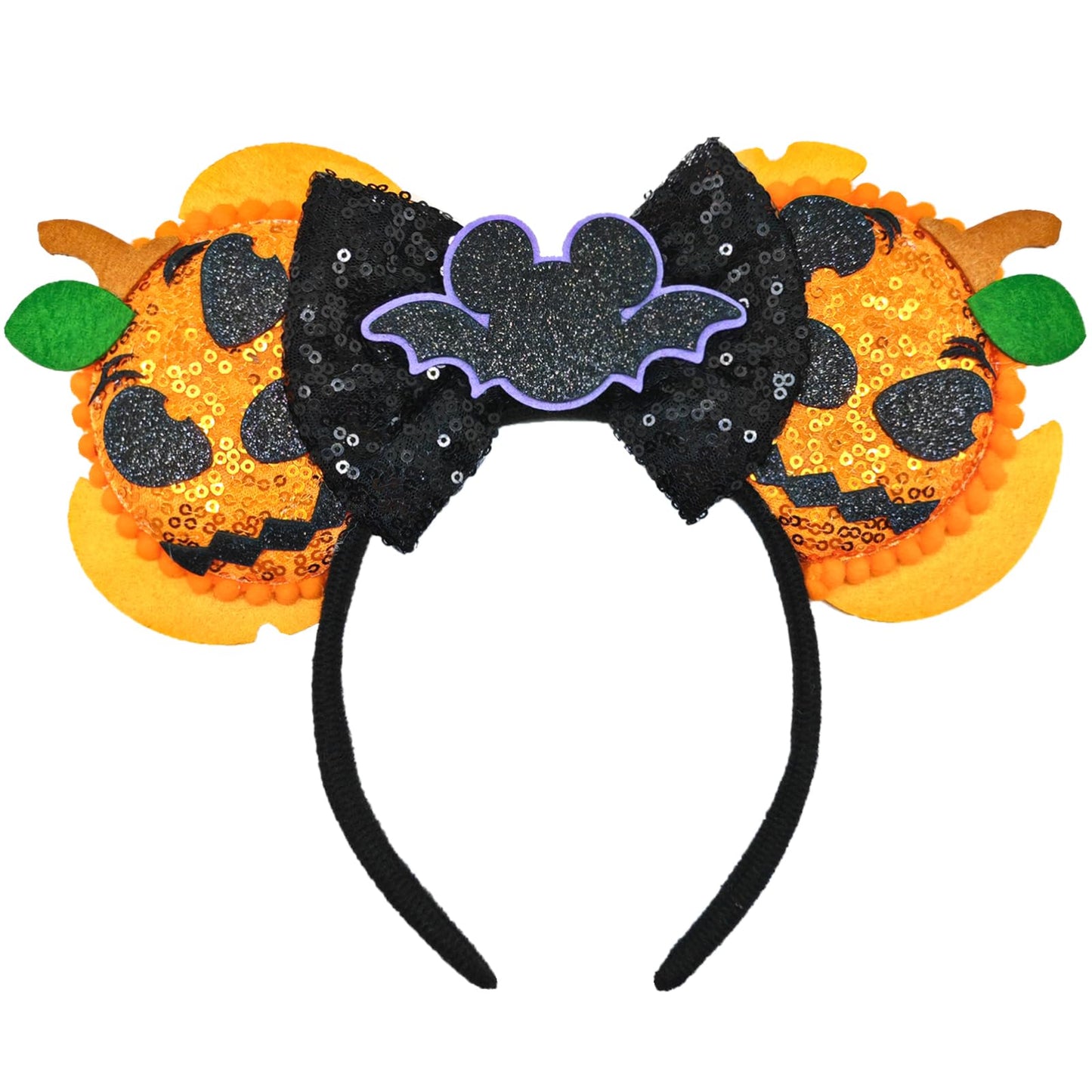 Halloween Stitch Pumpkin Bow Mouse Ear Headbands for Adults