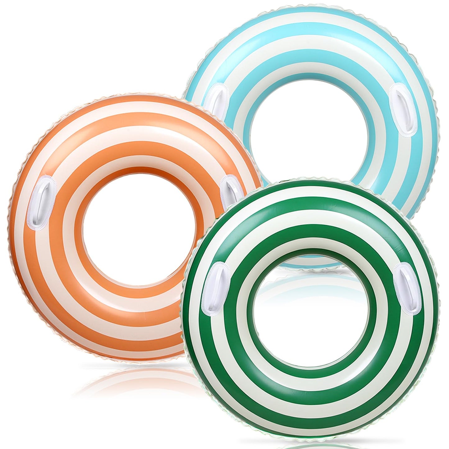 Whaline 3Pcs Pool Tube with Handles Retro Orange Green Blue Striped Swim Pool Rings Inflatable Float Loungers Tube for Summer Swimming Pool Beach Bachelorette Party 30 x 14 Inch