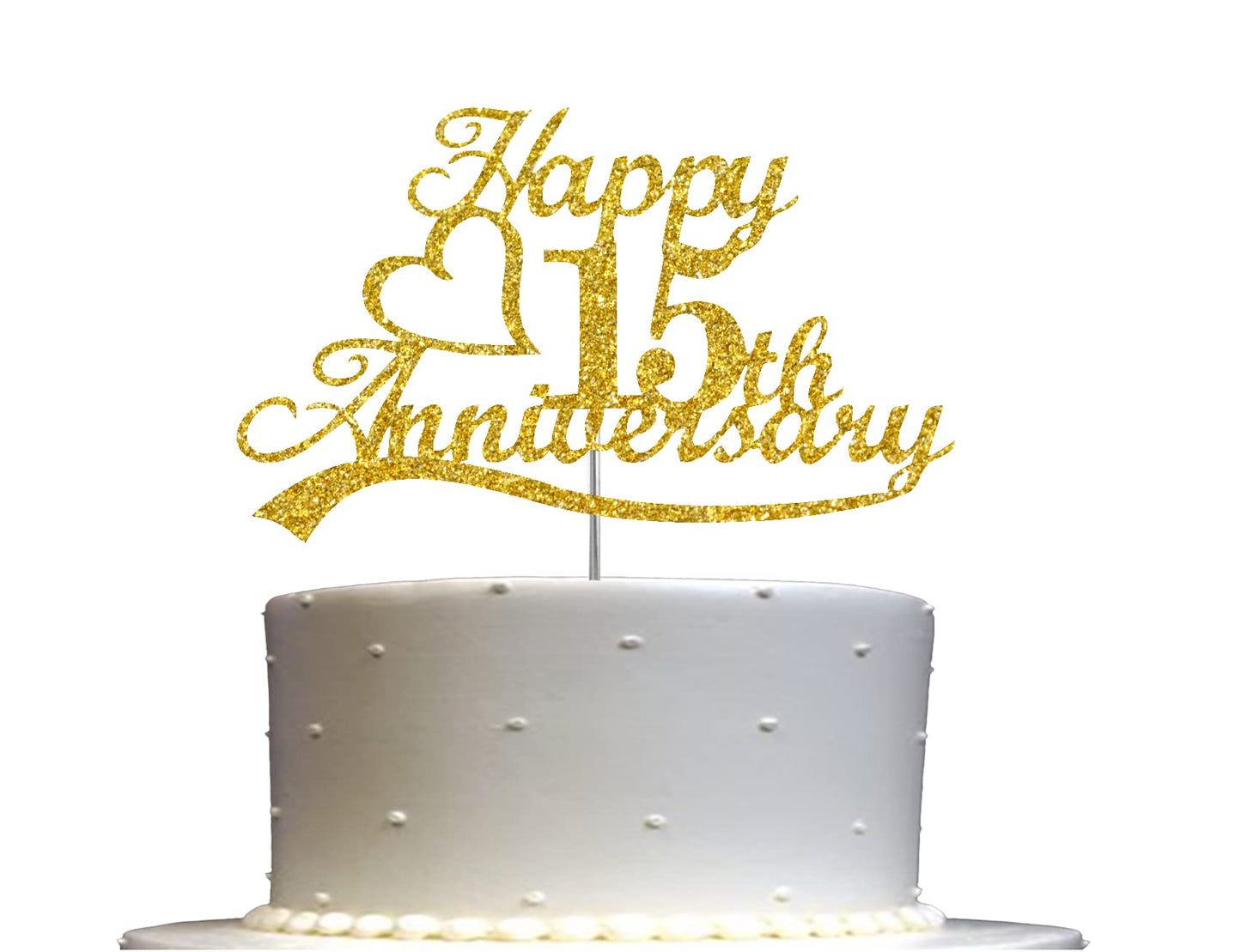 15th Anniversary Cake Topper Gold Glitter 15 Wedding Anniversary Party Decoration Ideas Premium Quality Sturdy Doubled Sided Glitter Acrylic Stick. Made in USA (15th Gold)