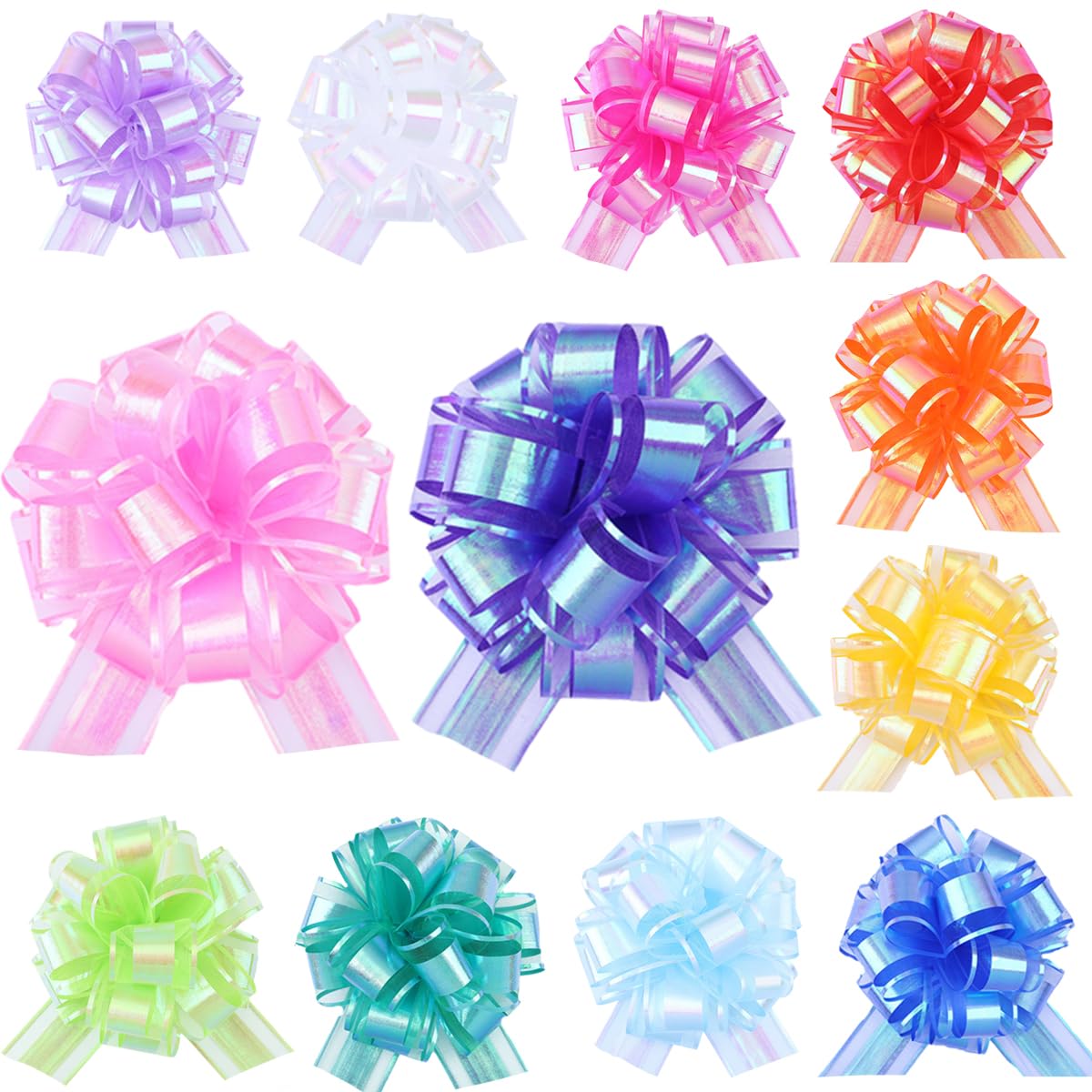 Pastel Decorative Laser Pull Gift Bows - 12 ct