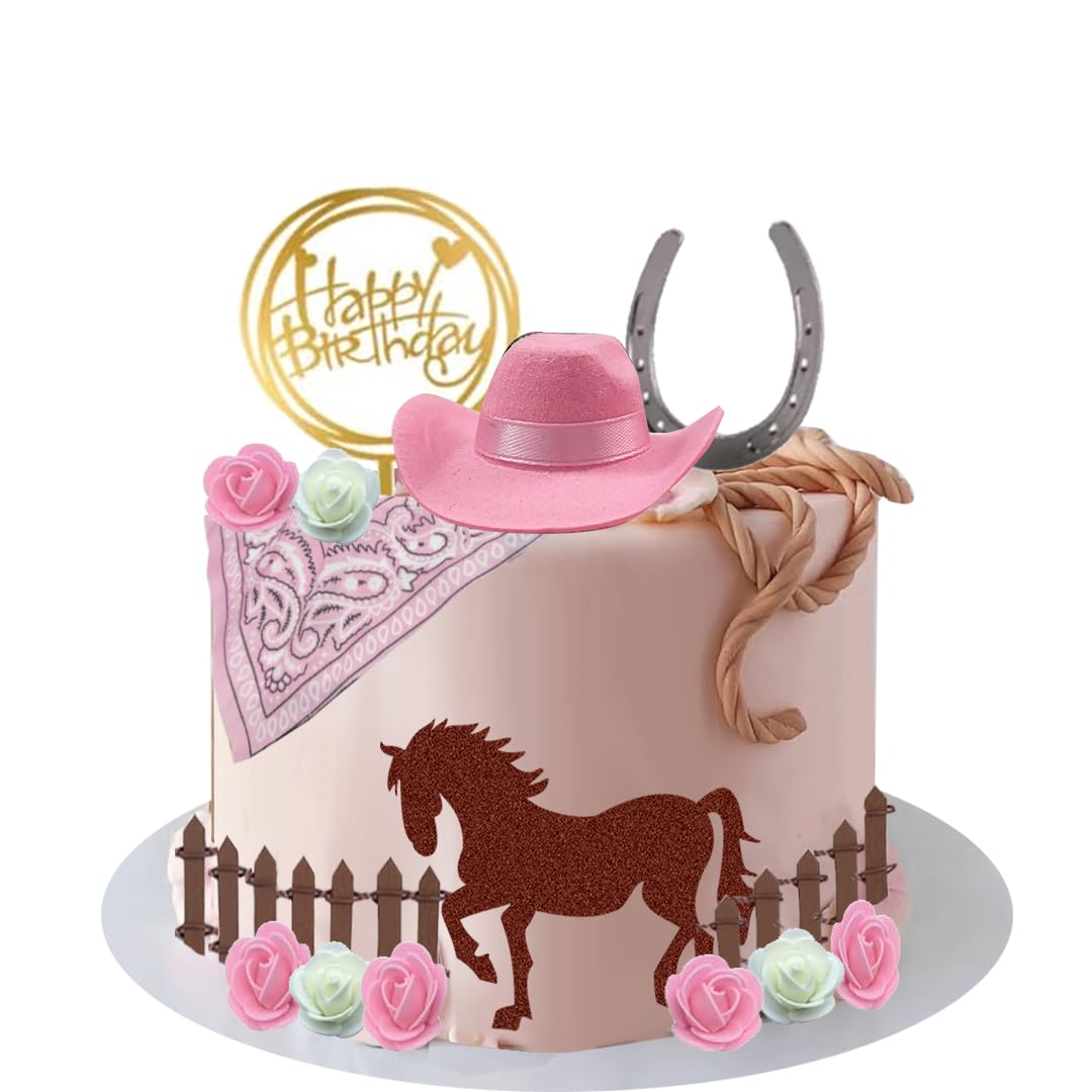 Pink Horse Cowgirl Birthday Cake Topper