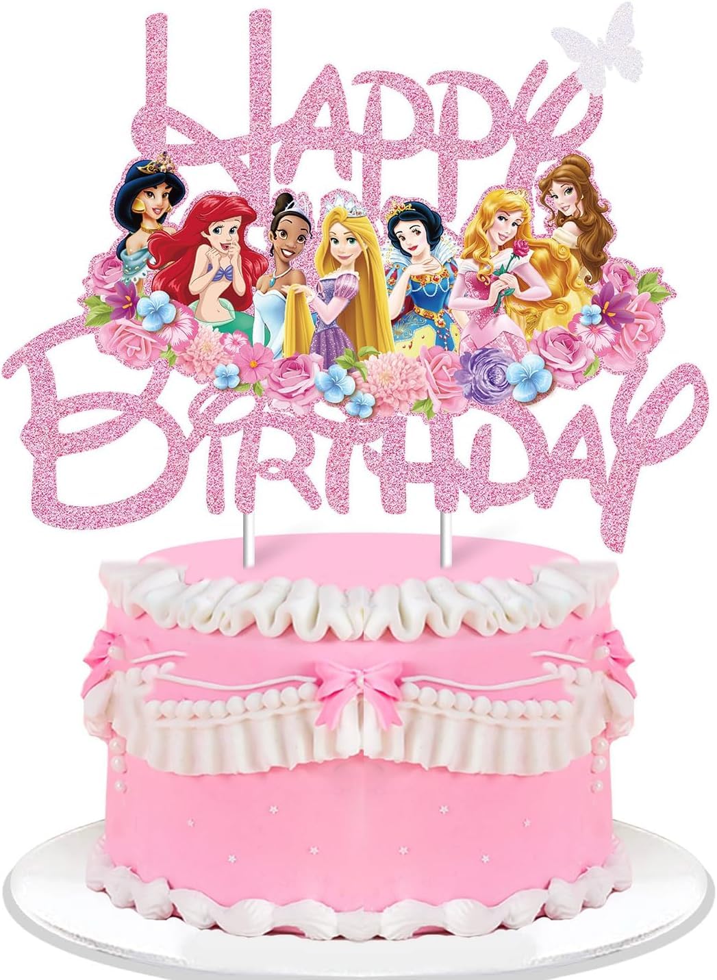 Pink Princess Cake Topper Glitter for Girls Birthday