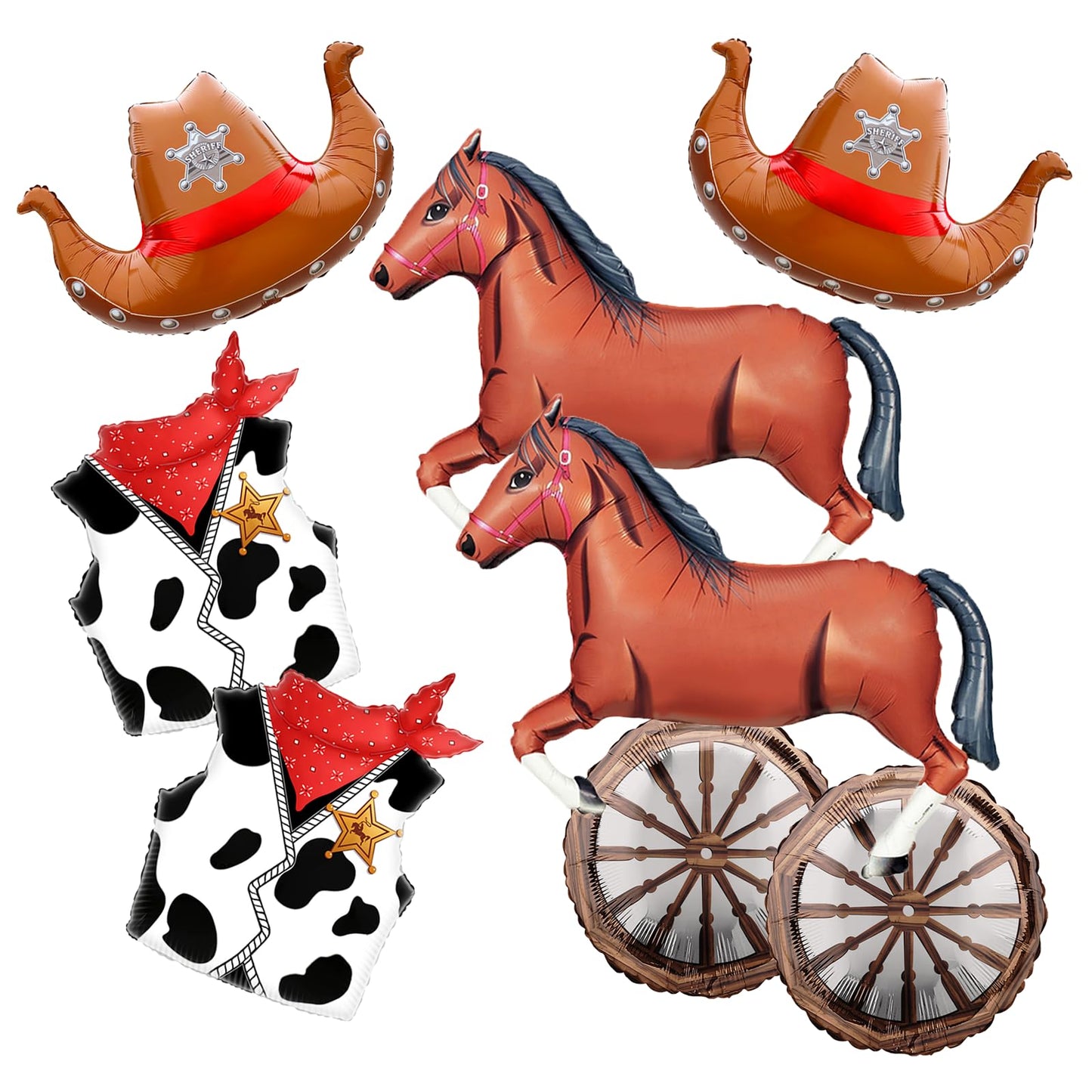 8 Pcs Western Cowgirl Balloons Cowboy Hat Vest Horse Wheel Balloons for Wild Theme Birthday Party Decorations Derby Day Farm Festival Arch Garland Kit Supplies