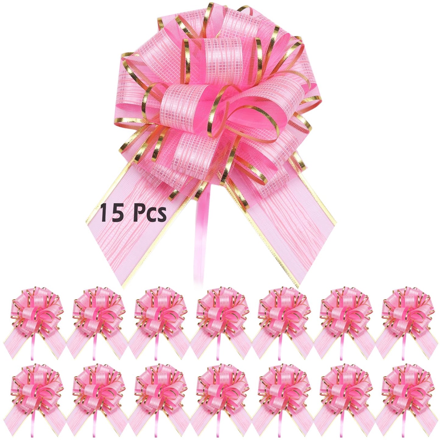 Pull Bows for Gift Wrapping 15 Pcs 6-Inch Large Gift Bows for Present Pink Pull Ribbon Bows for Gift Baskets Floral Arrangements and Other Decorative Purposes