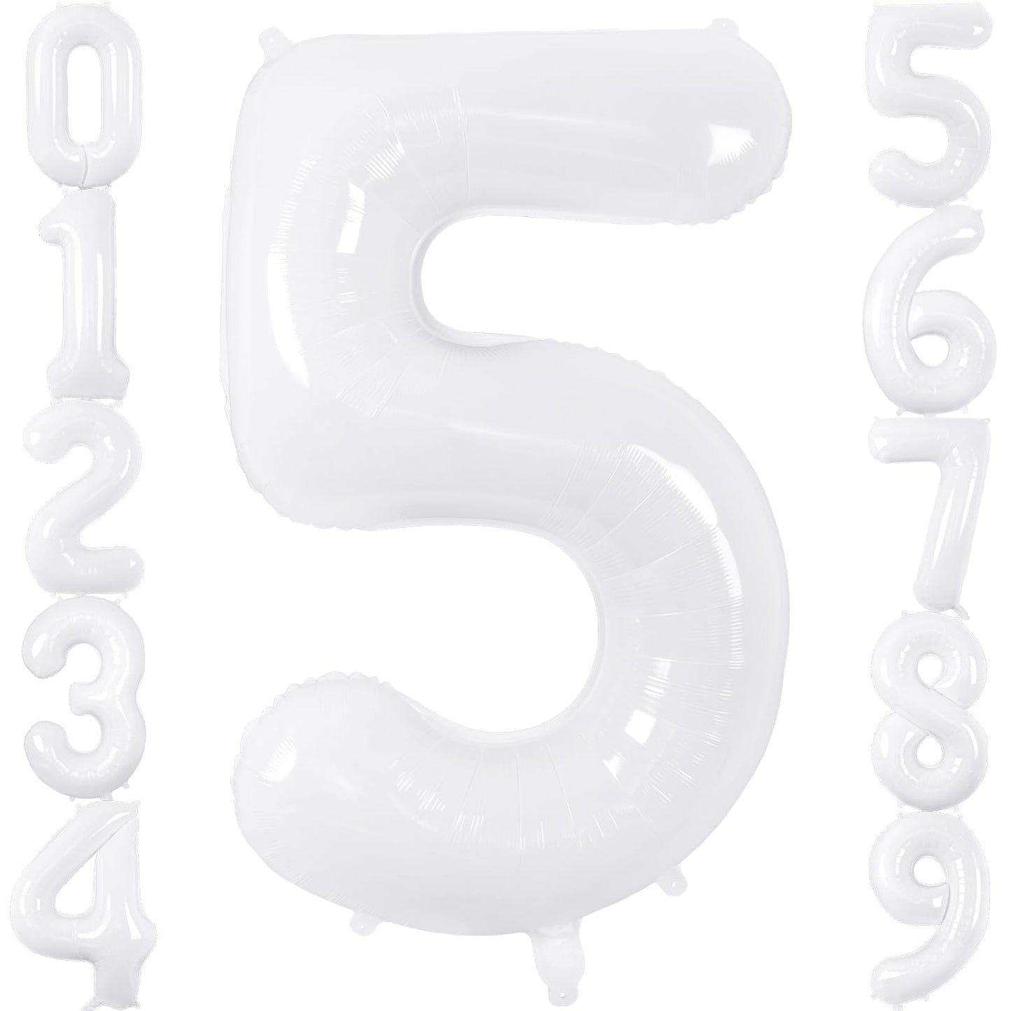 40 Inch White Number 5 Foil Balloon