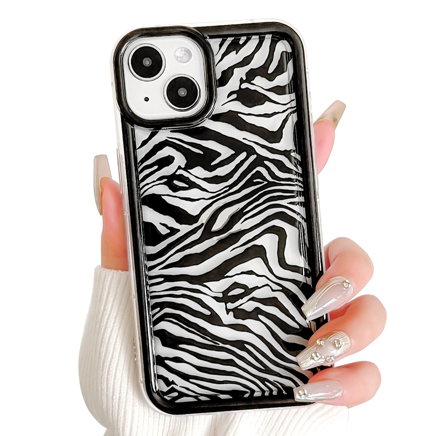 Lovmooful Compatible for iPhone 13/14 Case Cute Clear Zebra Stripe Wave with More Bumper Protector for Girls Women Soft TPU Shockproof Protective Girly for iPhone 13/14-Black Zebra