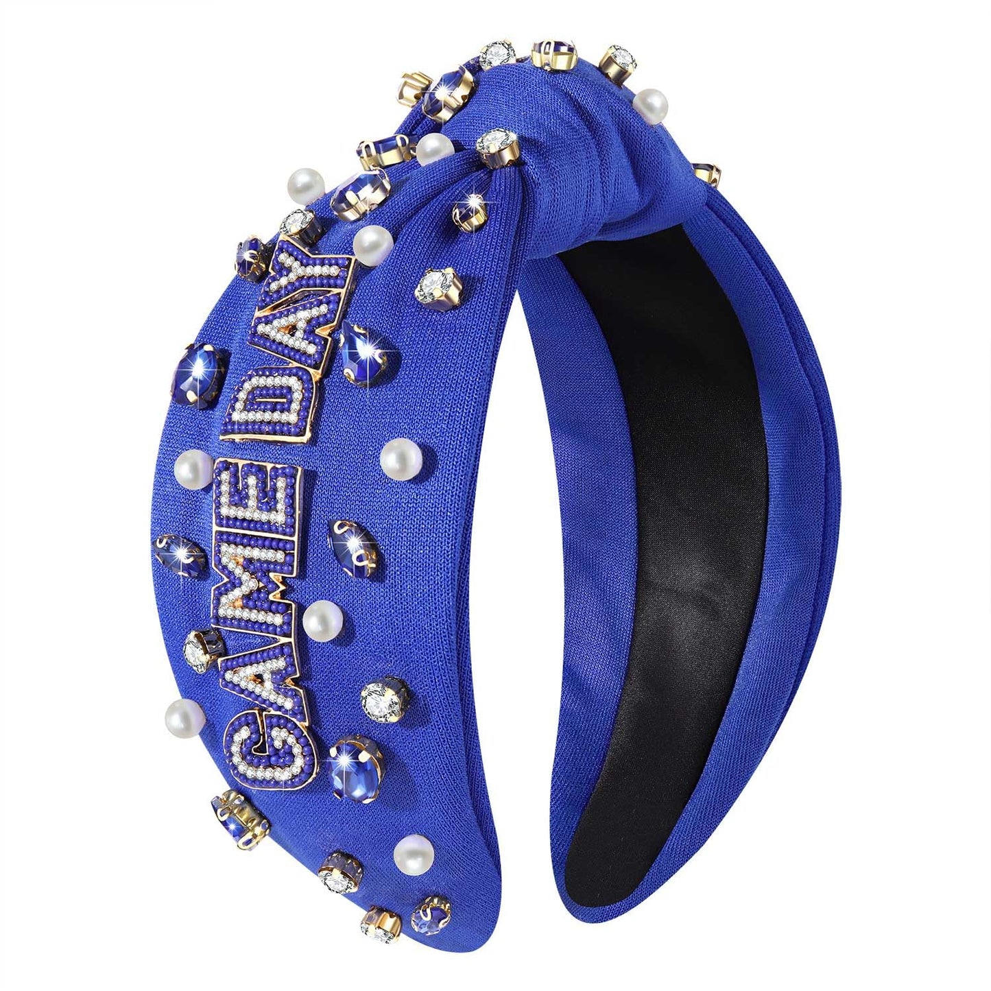 Game Day Blue Rhinestone Jewelled Football Knotted Headband