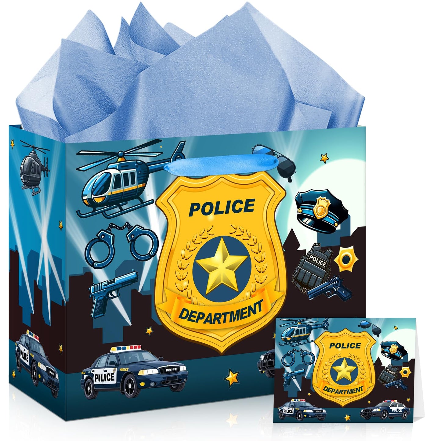 Police Birthday Gift Bag with Wrapping Paper & Card