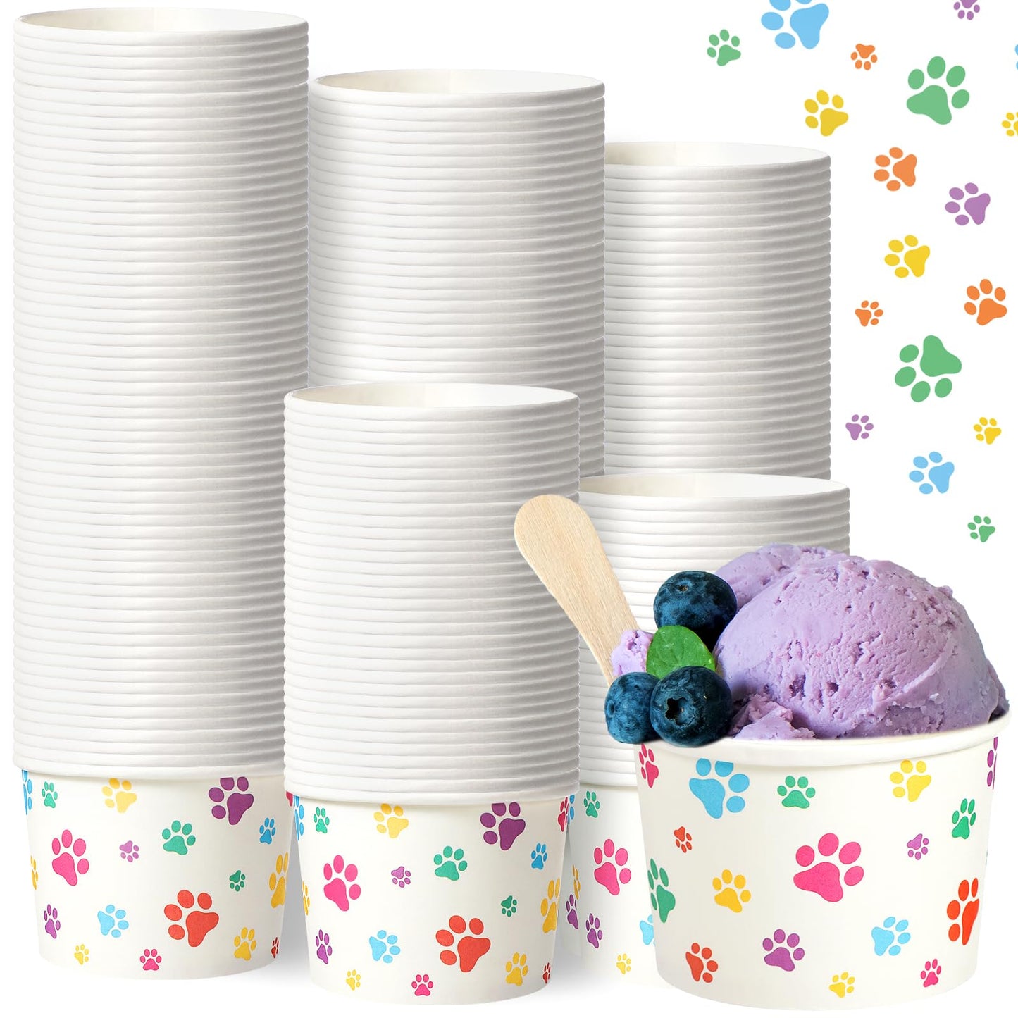 Dog Paw Ice Cream Cups 8 oz Dessert Bowls - 200 ct