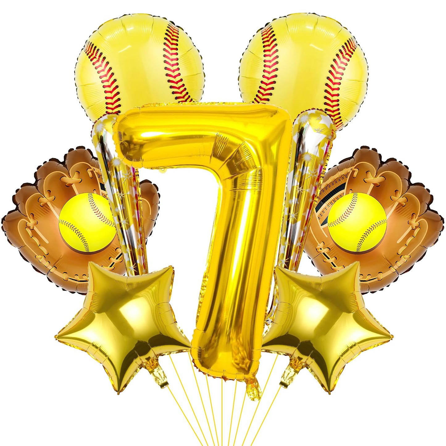 Softball 7th Birthday Mylar Foil Balloon Set – 9 Piece