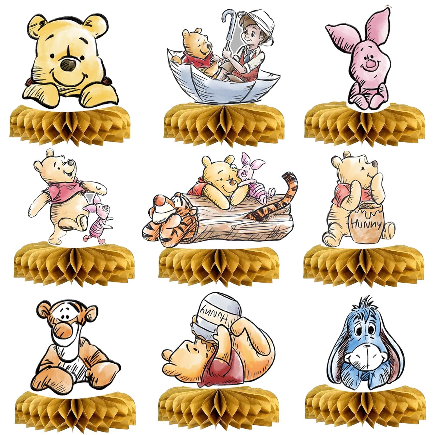 Honey Bear Character Honeycomb Table Centerpieces - 9 ct