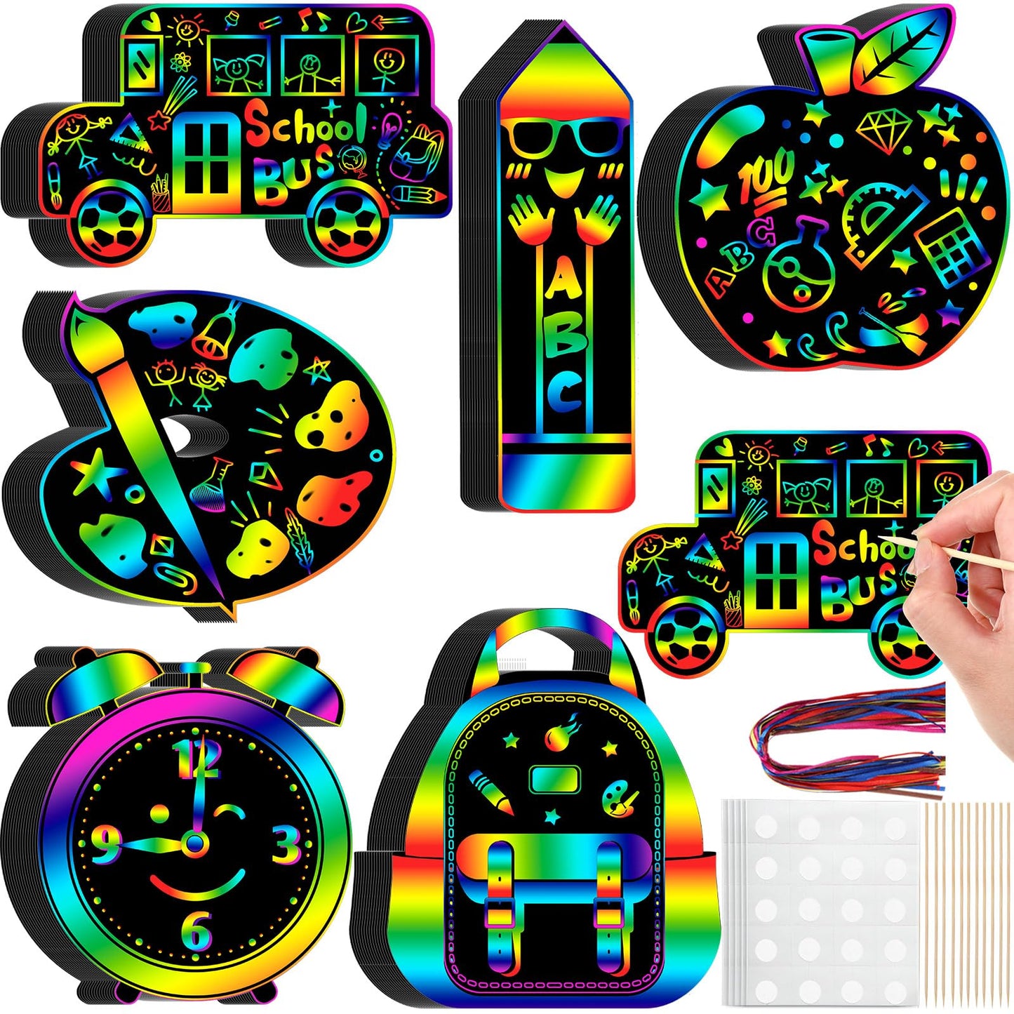 JellyArch 96 Pieces Welcome Back to School Scratch Cards for Kid Pencil Party Supplies Colorful First Day of School Paper DIY Craft for School Classroom Appreciation Activity DIY Project (Mixed Style)